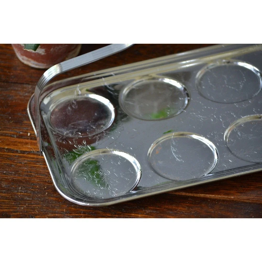 Chrome Drink Tray Metal Handle‎ Bar Cart glass storage mid century barware decor